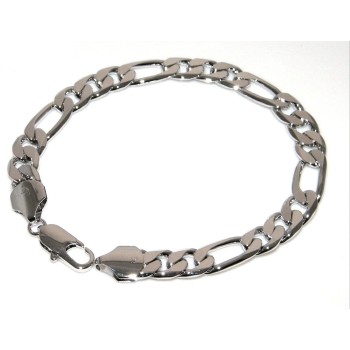 NSA|Bracelet or anklet Figaro 3 + 1 rhodium plated bronze 18KGF 20 cm man woman