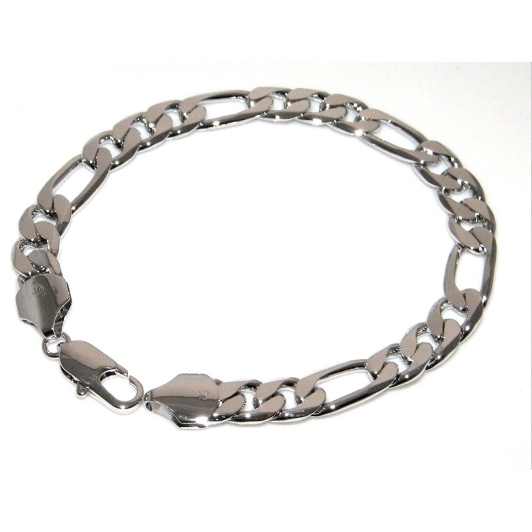 NSA|Bracelet or anklet Figaro 3 + 1 rhodium plated bronze 18KGF 20 cm man woman