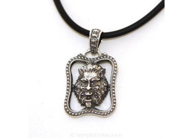 NSA|Silver Pendant 925: for man. Lion burnished medium frame with lace and handmade