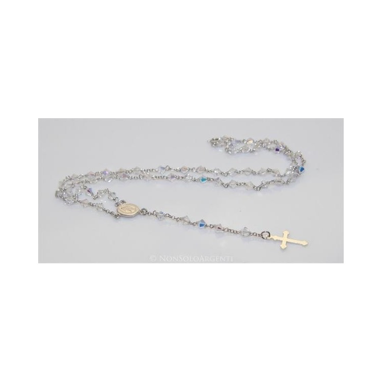 NSA|Collana Rosario girocollo Argento 925 Con Swarovski Bicono Bianco da 0.4 realizzata a mano