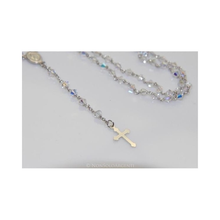 NSA|Collana Rosario girocollo Argento 925 Con Swarovski Bicono Bianco da 0.4 realizzata a mano