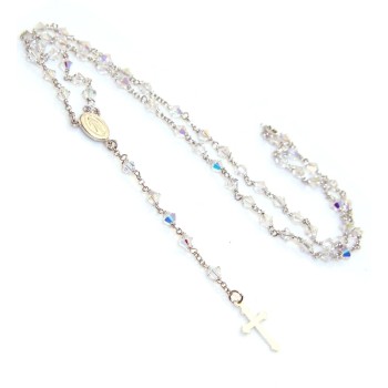 NSA|Collana Rosario Y Argento 925 Con Swarovski Bicono Bianco da 0.4 realizzata a mano