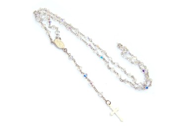 NSA|Collana Rosario Y Argento 925 Con Swarovski Bicono Bianco da 0.4 realizzata a mano