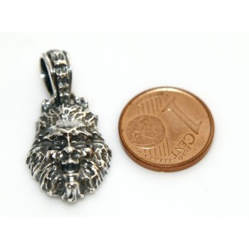 NSA|Silver Pendant 925: for man. Lion burnished medium frame with lace and handmade