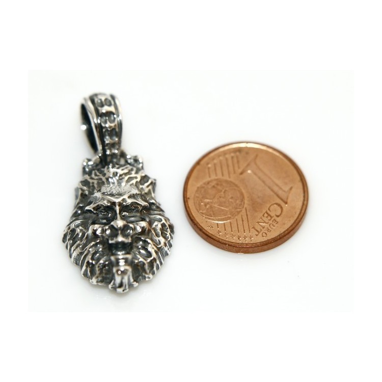NSA|Silver Pendant 925: for man. Lion burnished medium frame with lace and handmade