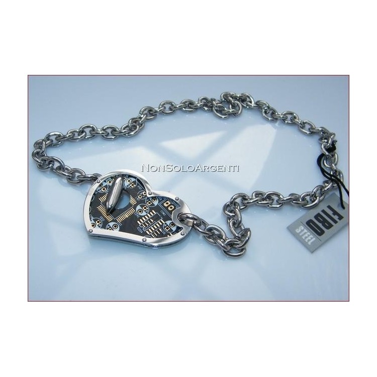 NSA|Collana Uomo Donna FIBO Stainless Steel Acciaio Chirurgico 316L Cuore NERO