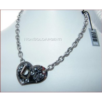 NSA|Collana Uomo Donna FIBO Stainless Steel Acciaio Chirurgico 316L Cuore NERO