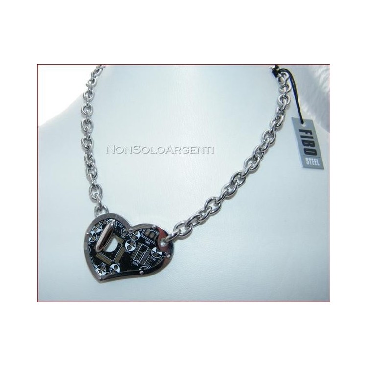 NSA|Collana Uomo Donna FIBO Stainless Steel Acciaio Chirurgico 316L Cuore NERO