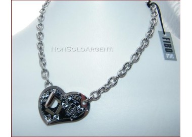 NSA|Collana Uomo Donna FIBO Stainless Steel Acciaio Chirurgico 316L Cuore NERO