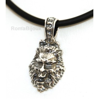 NSA|Silver Pendant 925: for man. Lion burnished medium frame with lace and handmade