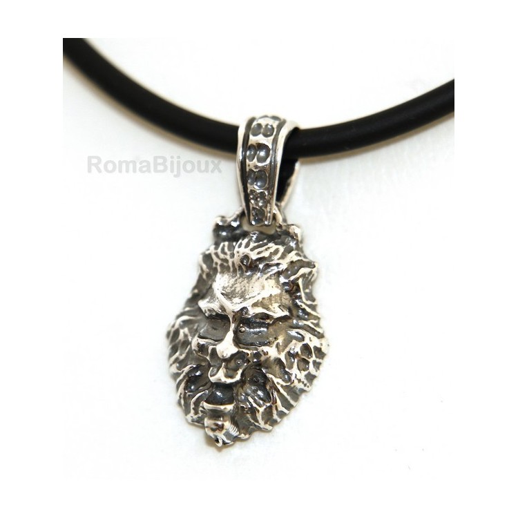 NSA|Silver Pendant 925: for man. Lion burnished medium frame with lace and handmade