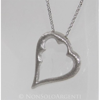 NSA|925 silver necklace with large satin heart pendant collier
