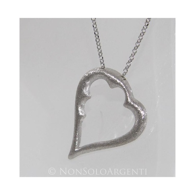 NSA|Argento 925 : esclusiva collana donna realizzata a mano con cuore satinato grande