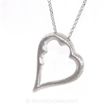 NSA|Argento 925 : esclusiva collana donna realizzata a mano con cuore satinato grande