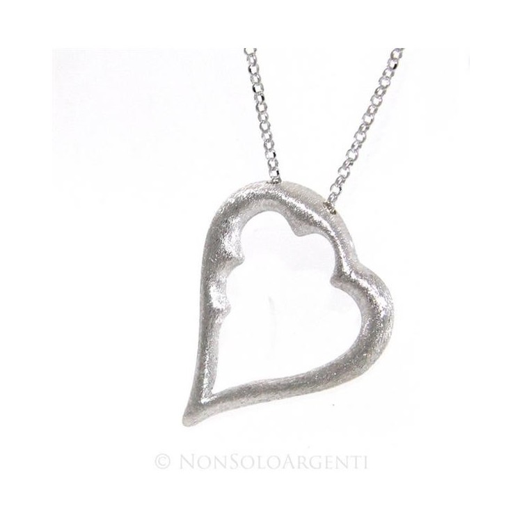 NSA|Argento 925 : esclusiva collana donna realizzata a mano con cuore satinato grande