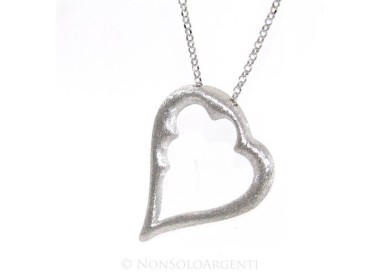 NSA|925 silver necklace with large satin heart pendant collier
