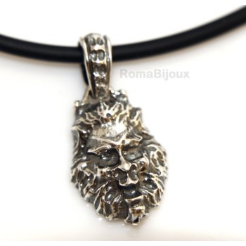 NSA|Silver Pendant 925: for man. Lion burnished medium frame with lace and handmade
