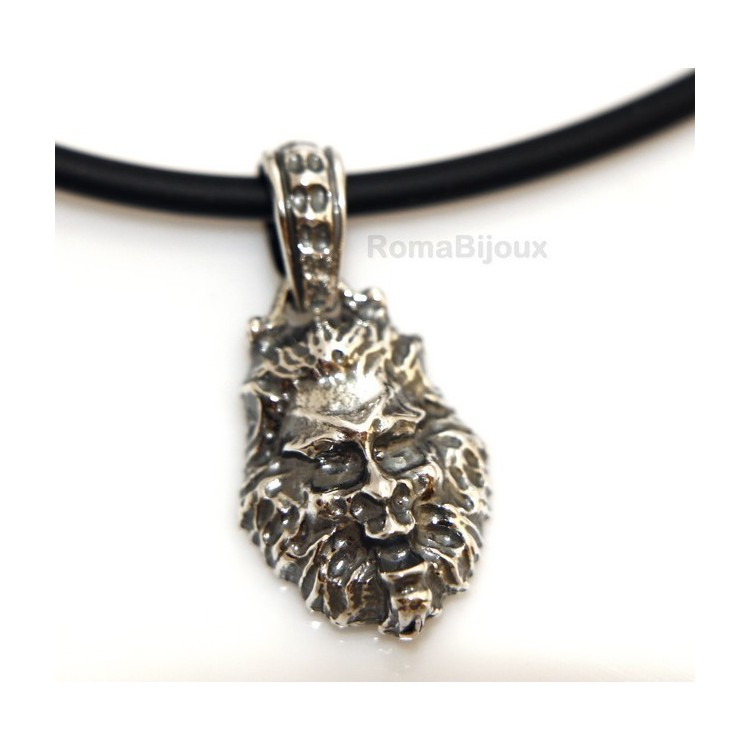 NSA|Silver Pendant 925: for man. Lion burnished medium frame with lace and handmade