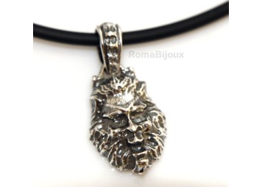 NSA|Silver Pendant 925: for man. Lion burnished medium frame with lace and handmade