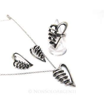 NSA|Argento 925 : esclusiva parure realizzata a mano con cuore bendato brunito anticato