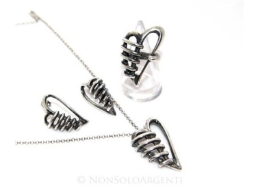 NSA|Argento 925 : esclusiva parure realizzata a mano con cuore bendato brunito anticato