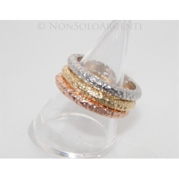 NSA|Argento 925 Italiano : anello 3 colori  martellato mis 17