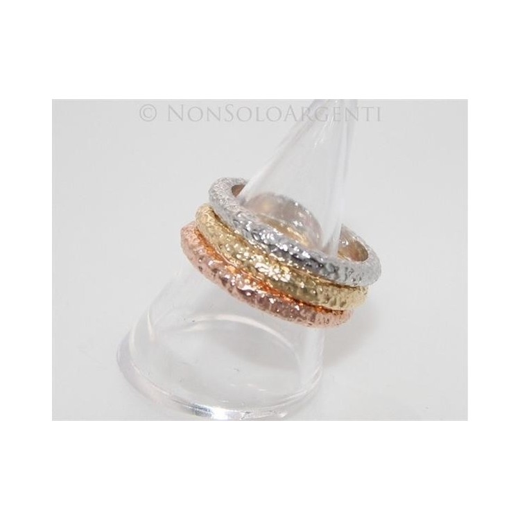 NSA|Argento 925 Italiano : anello 3 colori  martellato mis 17