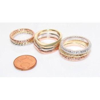 NSA|Argento 925 Italiano : anello 3 colori  martellato mis 17