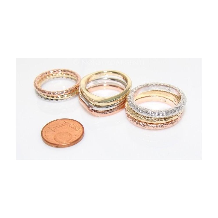 NSA|Argento 925 Italiano : anello 3 colori  martellato mis 17