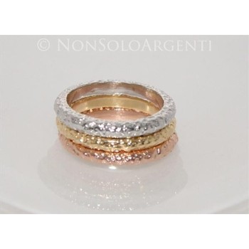 NSA|Argento 925 Italiano : anello 3 colori  martellato mis 17
