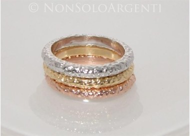 NSA|Argento 925 Italiano : anello 3 colori  martellato mis 17