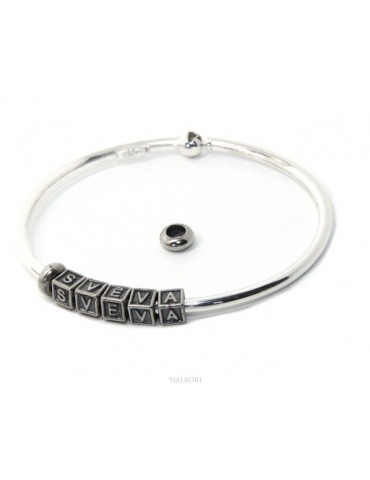 ARGENTO 925 : Bracciale donna uomo CHARME chiusura brevettata ovale - Nalbori componibili - con 2 STOP 5 lettere SVEVA