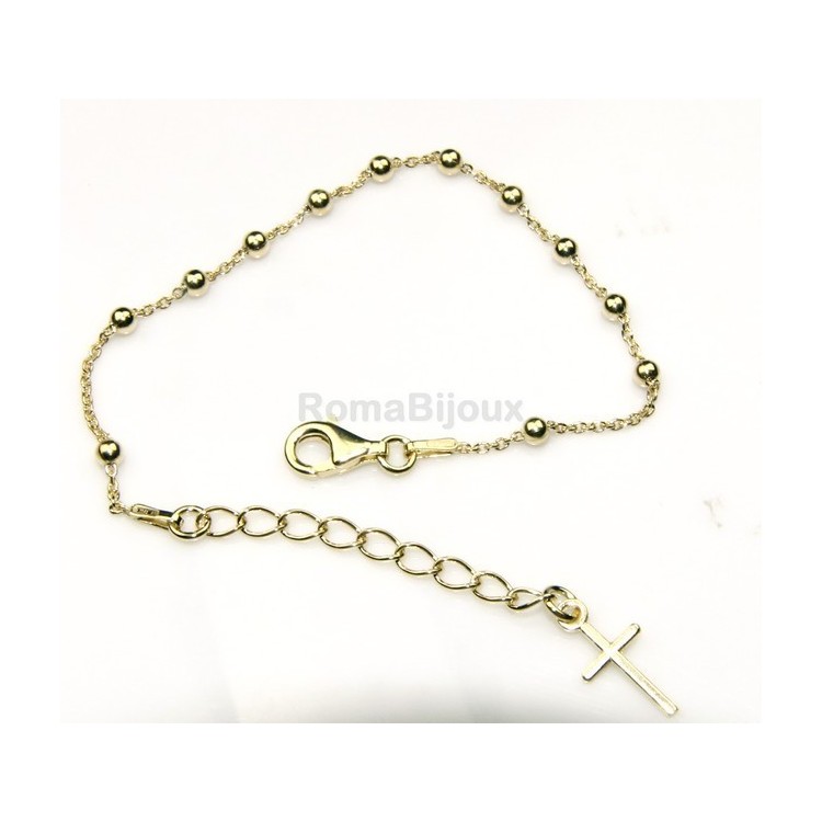 NSA|Rosary bracelet man or woman in 925 sterling silver cross smooth rod yellow gold or white 16-20 cm