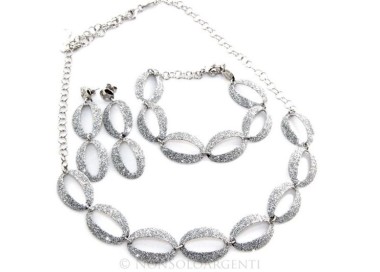 NSA|Argento 925 : esclusiva parure realizzata a mano con ovali brillantini glitter