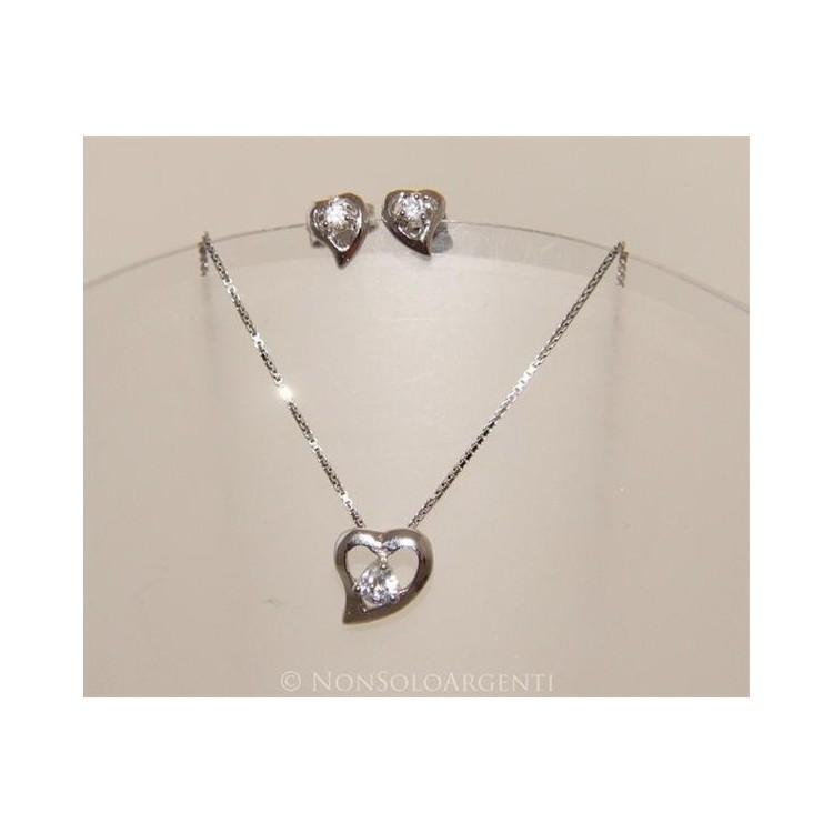 NSA|Parure Cuori  Girocollo veneziano in argento 925 con ciondolo passante  e Orecchini abbinati in Cofanetto