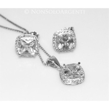 NSA|Parure big square Girocollo veneziano in argento 925 con ciondolo squadrato e Orecchini abbinati in Cofanetto