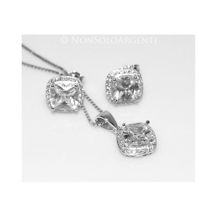 NSA|Parure big square Girocollo veneziano in argento 925 con ciondolo squadrato e Orecchini abbinati in Cofanetto