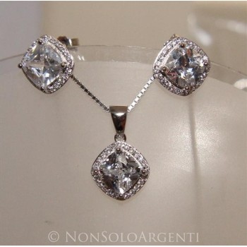 NSA|Parure big square Girocollo veneziano in argento 925 con ciondolo squadrato e Orecchini abbinati in Cofanetto