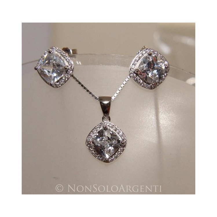 NSA|Parure big square Girocollo veneziano in argento 925 con ciondolo squadrato e Orecchini abbinati in Cofanetto