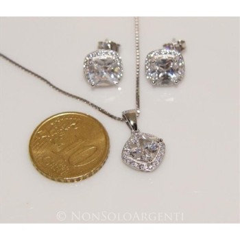 NSA|Parure big square Girocollo veneziano in argento 925 con ciondolo squadrato e Orecchini abbinati in Cofanetto