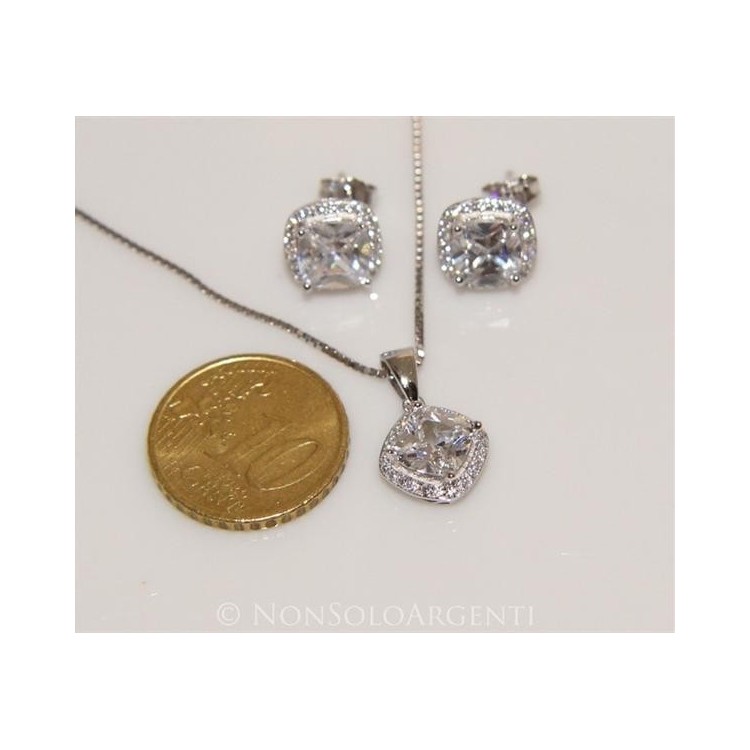 NSA|Parure big square Girocollo veneziano in argento 925 con ciondolo squadrato e Orecchini abbinati in Cofanetto