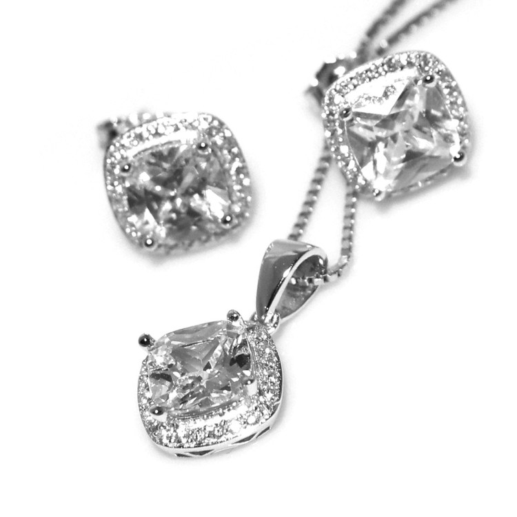 NSA|Squared 925 silver set, matching necklace and earrings