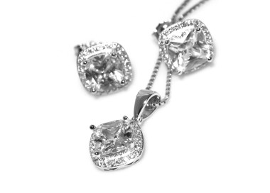 NSA|Squared 925 silver set, matching necklace and earrings