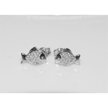 NSA|Argento 925 : orecchini donna zirconi bianchi gatto gattino pesce
