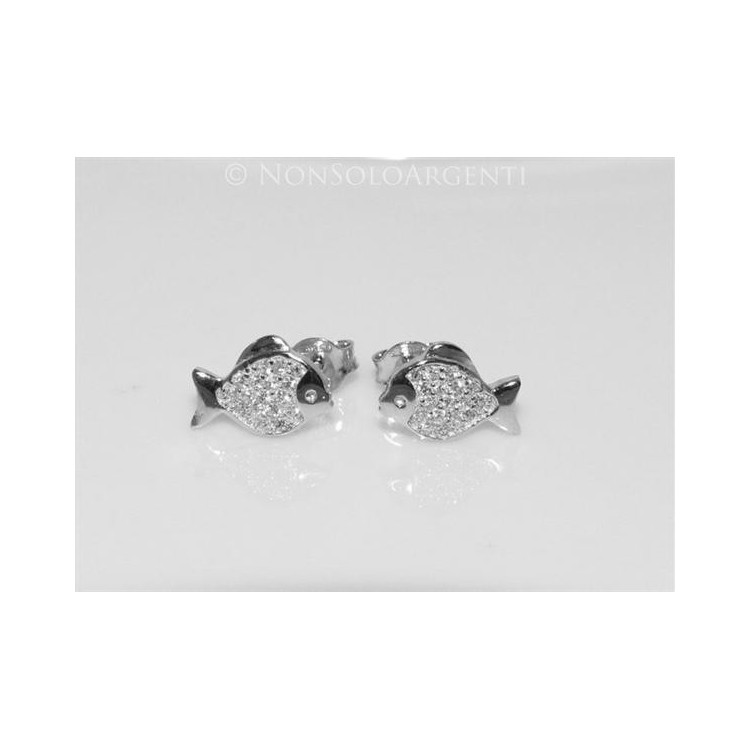 NSA|Argento 925 : orecchini donna zirconi bianchi gatto gattino pesce
