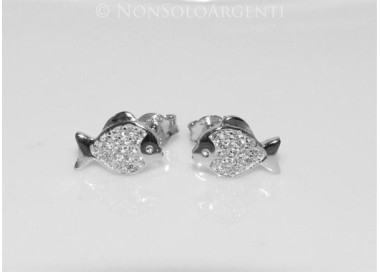NSA|Argento 925 : orecchini donna zirconi bianchi gatto gattino pesce