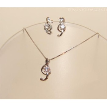 NSA|Treble clef music set Venetian necklace in 925 silver with loop pendant and matching earrings