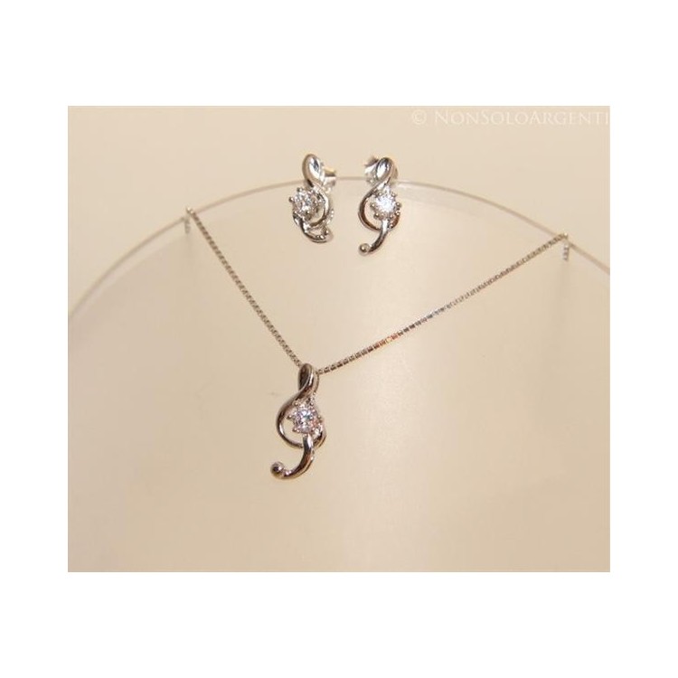 NSA|Treble clef music set Venetian necklace in 925 silver with loop pendant and matching earrings