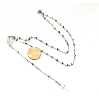 NSA|Rosary necklace man or woman in Silver 925 - lenght 48 cm cross smooth color White Gold