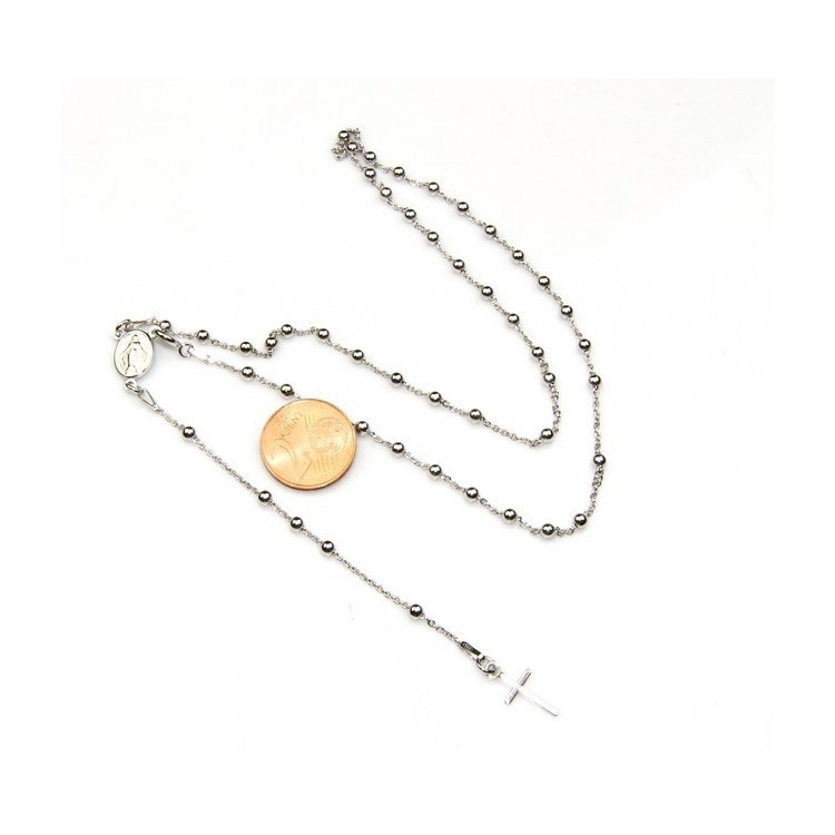 NSA|Rosary necklace man or woman in Silver 925 - lenght 48 cm cross smooth color White Gold